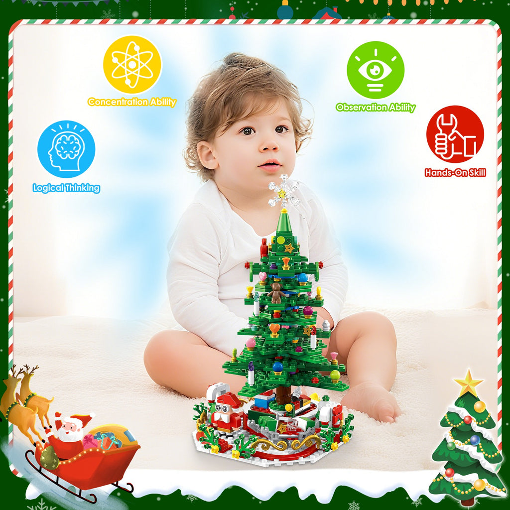 2025 Year Christmas Tree Building Set With LED Light Tabletop Christmas Building Block 24 Days Christmas Countdown Calendar For Boys Girls 3-6