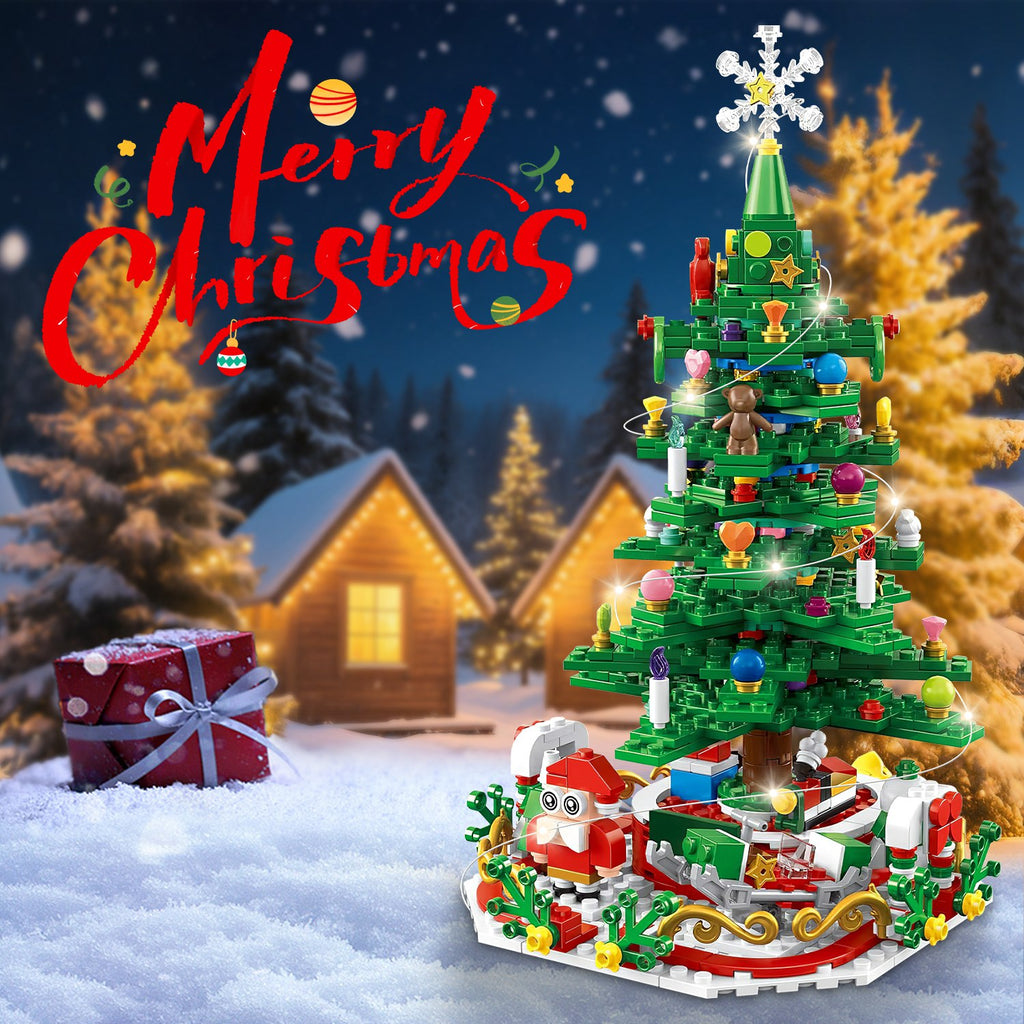 2025 Year Christmas Tree Building Set With LED Light Tabletop Christmas Building Block 24 Days Christmas Countdown Calendar For Boys Girls 3-6