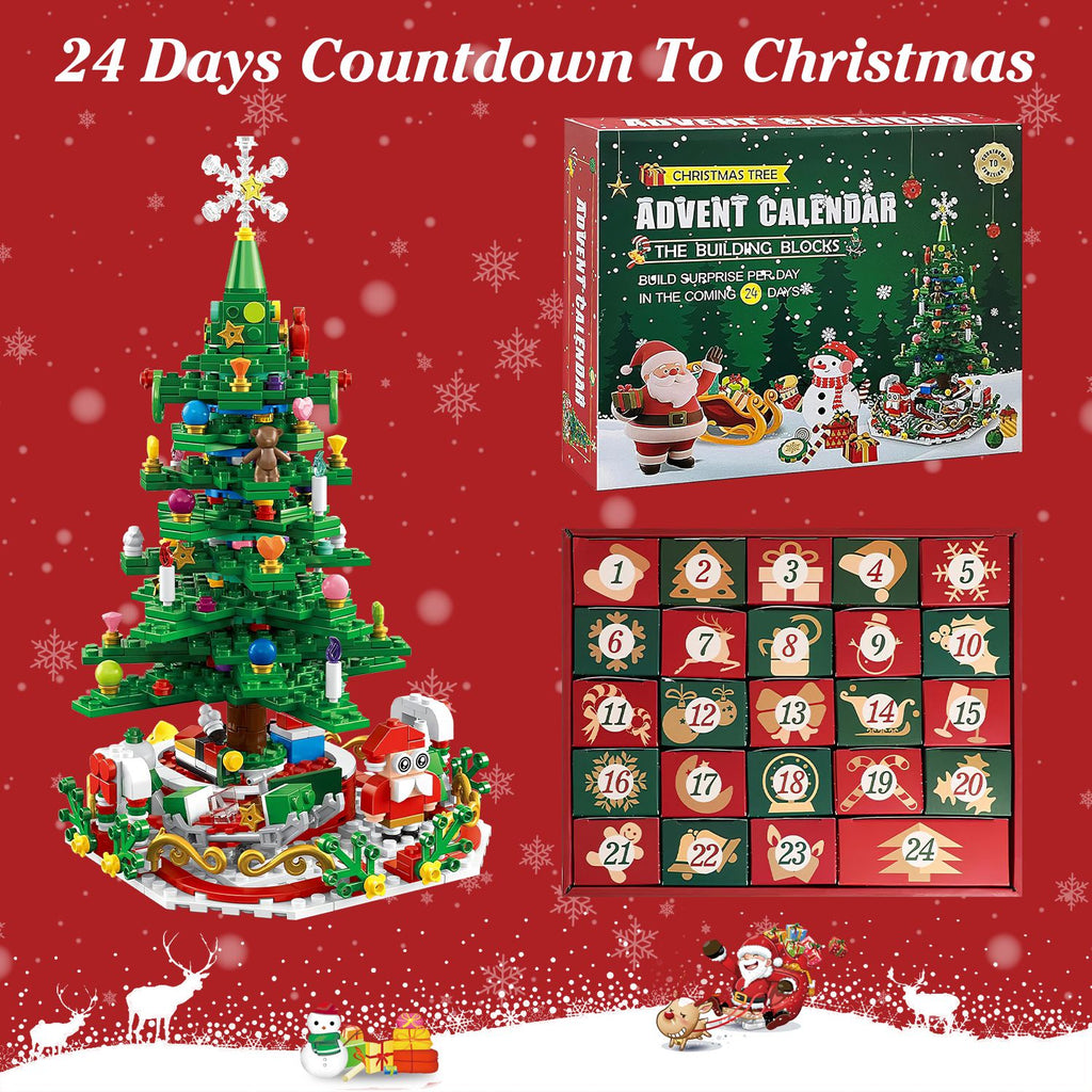 2025 Year Christmas Tree Building Set With LED Light Tabletop Christmas Building Block 24 Days Christmas Countdown Calendar For Boys Girls 3-6