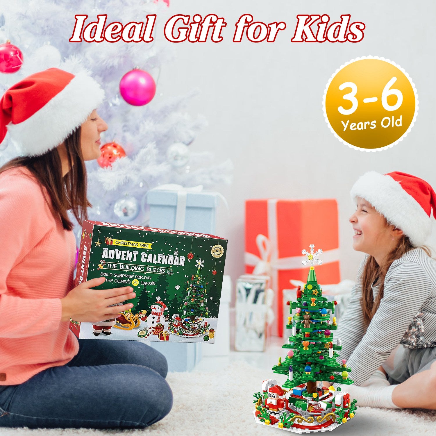 2025 Year Christmas Tree Building Set With LED Light Tabletop Christmas Building Block 24 Days Christmas Countdown Calendar For Boys Girls 3-6